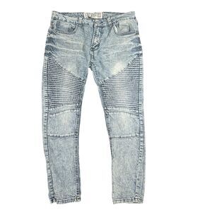Encrypted Mens Denim Jeans 32x29 Acid Wash Moto Straight Leg Streetwear Stretch